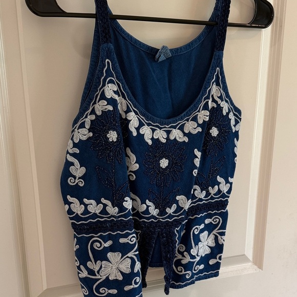 Vintage Navy and White Embroidered Tank Top - Picture 7 of 7